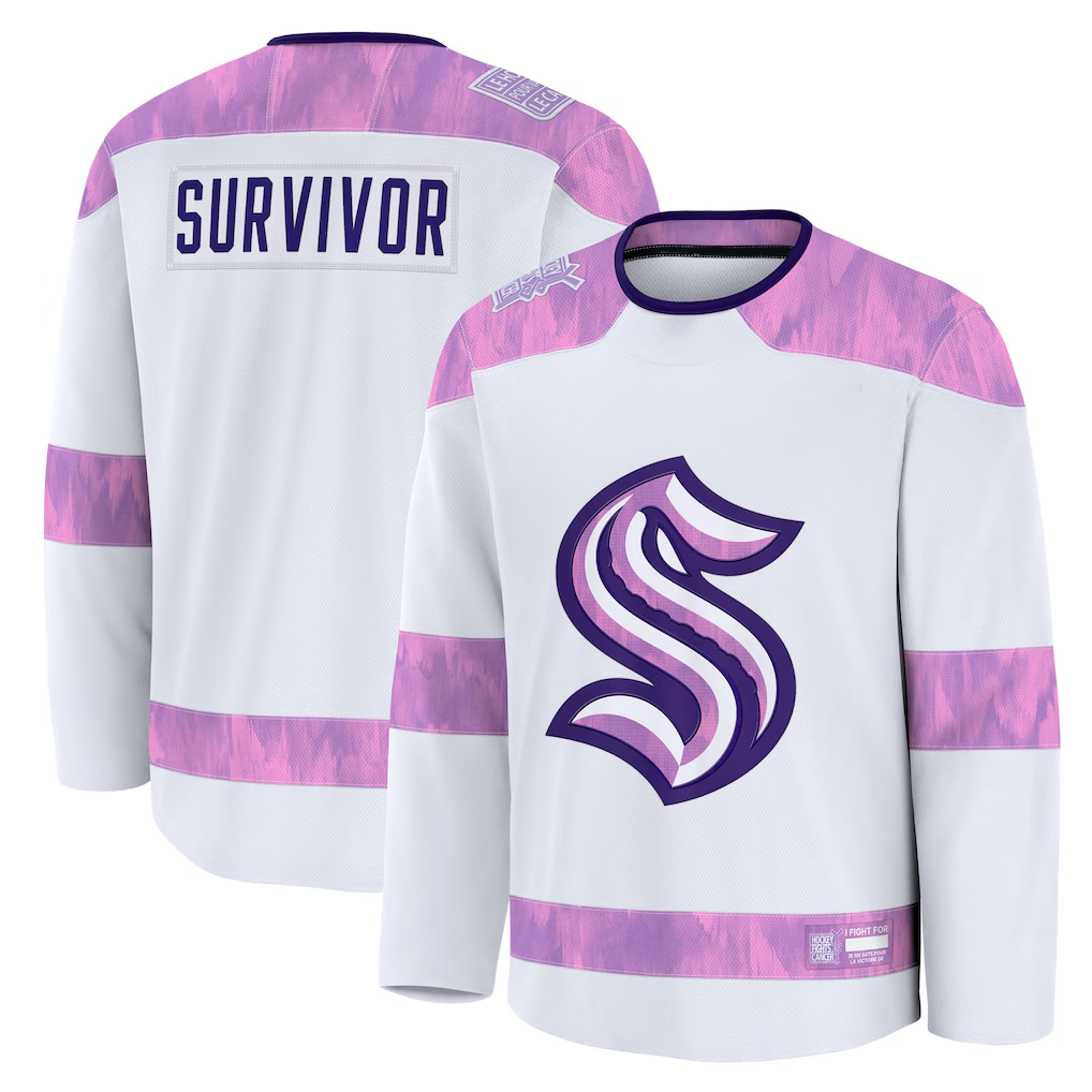 Choea S.Kraken White Hockey Fights Cancer Survivor Practice Jerseys