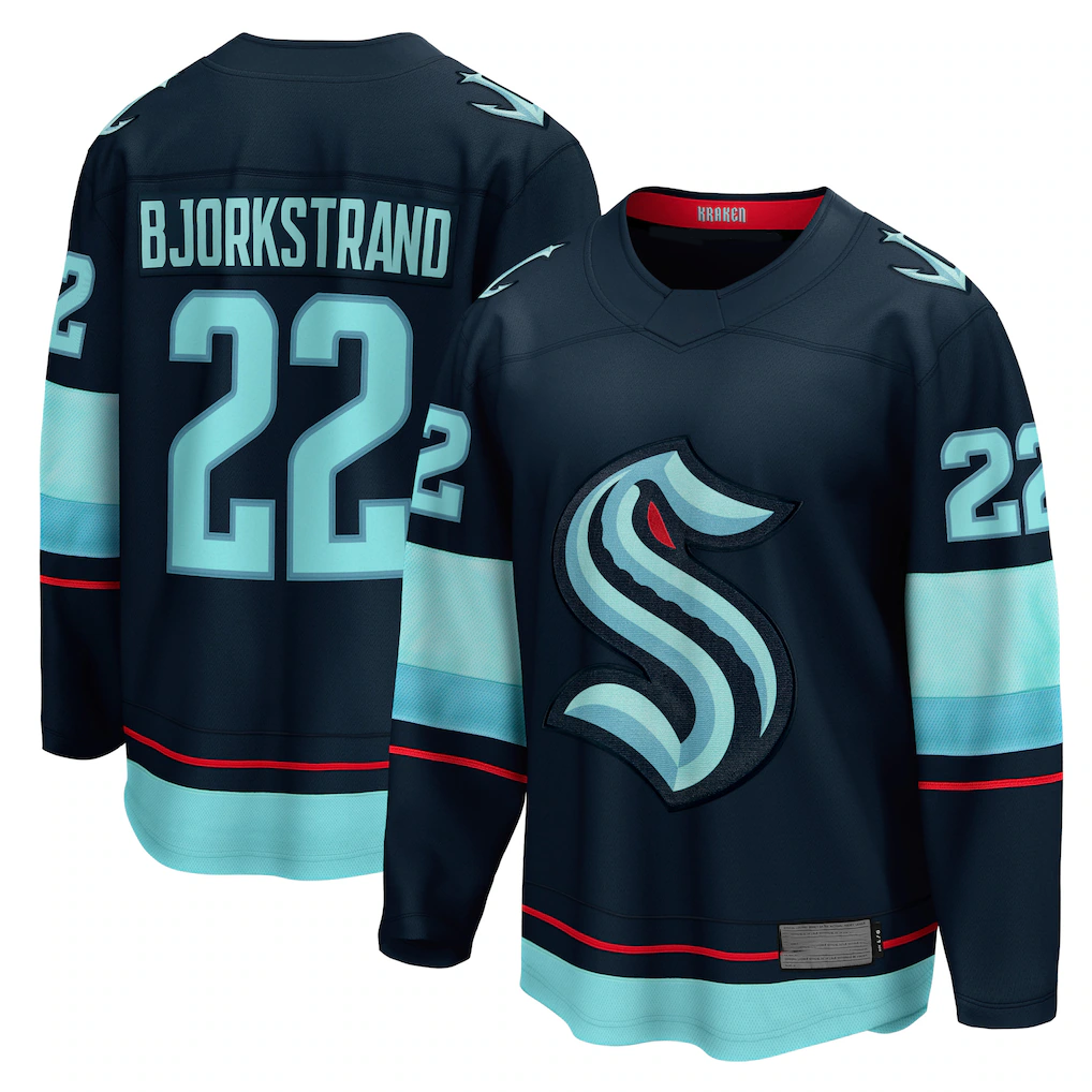 Choea S.Kraken #22 Oliver Bjorkstrand Deep Sea Blue Home Breakaway Player Jerseys