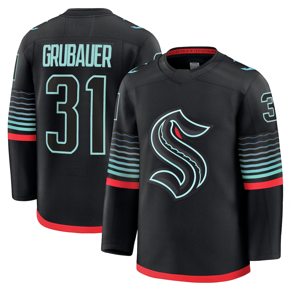 Choea S.Kraken #31 Philipp Grubauer Black Alternate Premium Player Jerseys