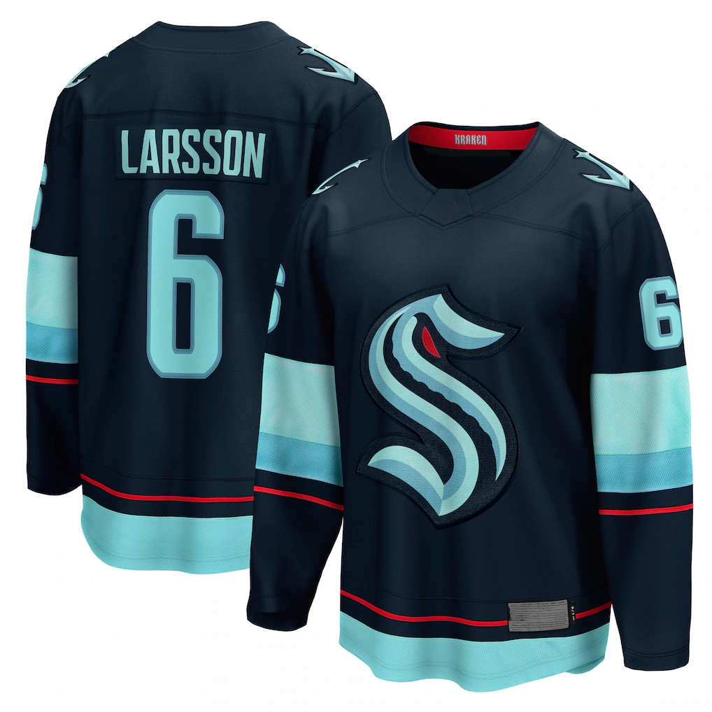 Choea S.Kraken #6 Adam Larsson Deep Sea Blue Home Breakaway Player Jerseys