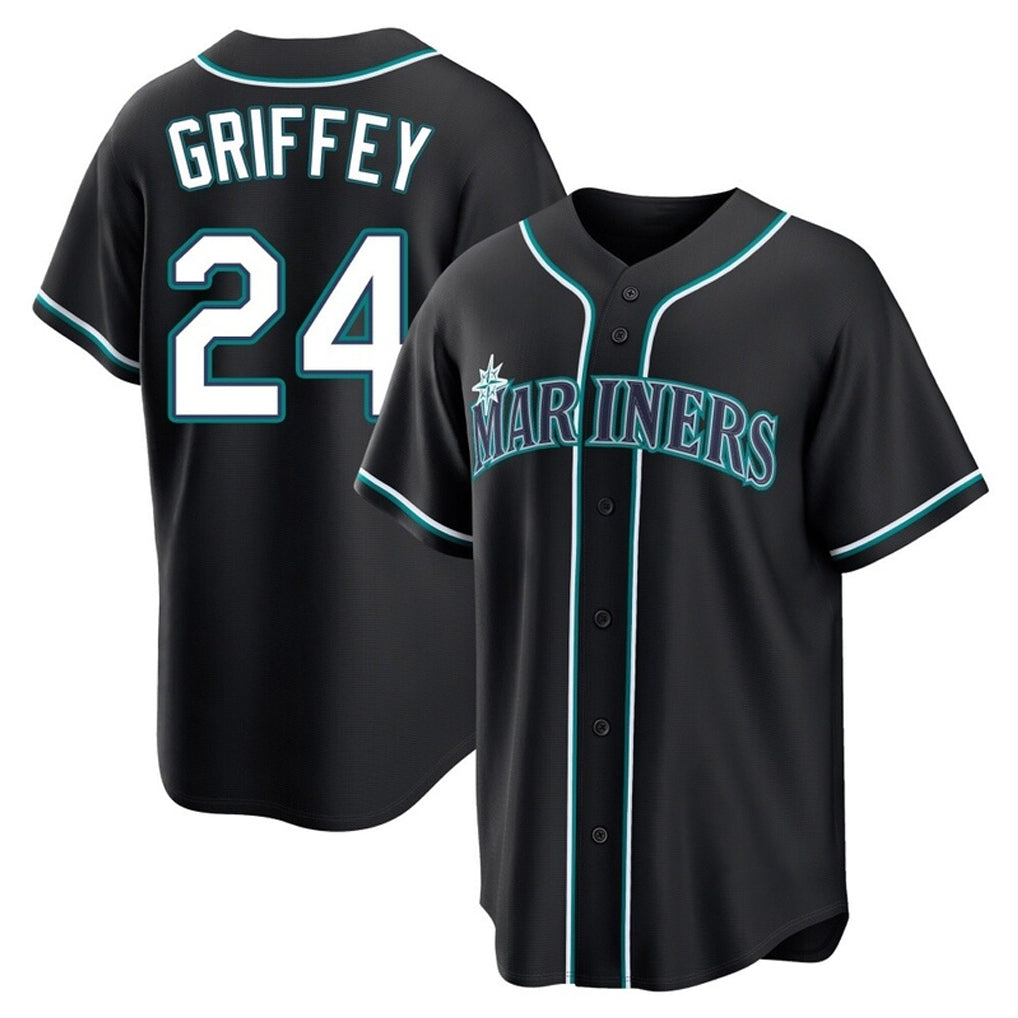 Choea S.Mariners #24 Ken Griffey Jr Player Black Fashion Home Limited Stitched Jerseys