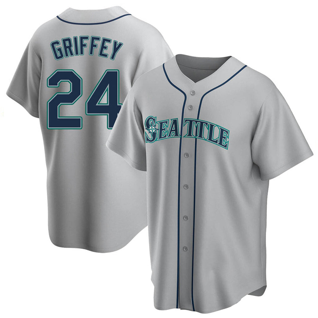 Choea S.Mariners #24 Ken Griffey Jr Player Gray Home Game Stitched Jerseys