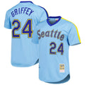 Choea S.Mariners #24 Ken Griffey Jr Player Light Blue Mitchell & Ness Cooperstown Collection Game Stitched Jerseys