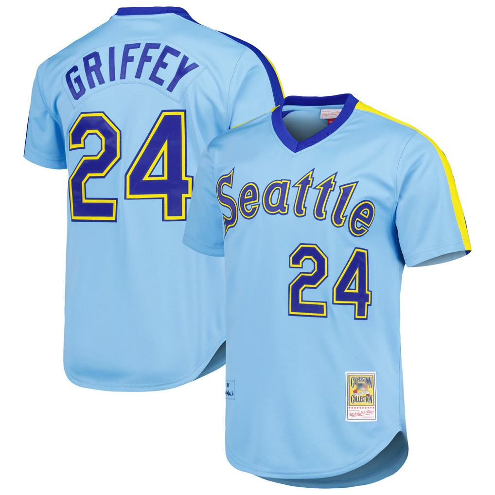 Choea S.Mariners #24 Ken Griffey Jr Player Light Blue Mitchell & Ness Cooperstown Collection Game Stitched Jerseys
