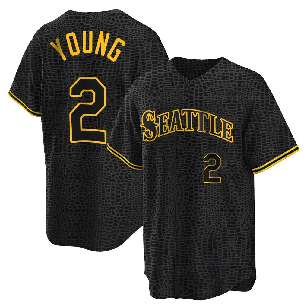 Choea S.Mariners #2 Cole Young Player Black Snake Skin City Home Limited Stitched Jerseys