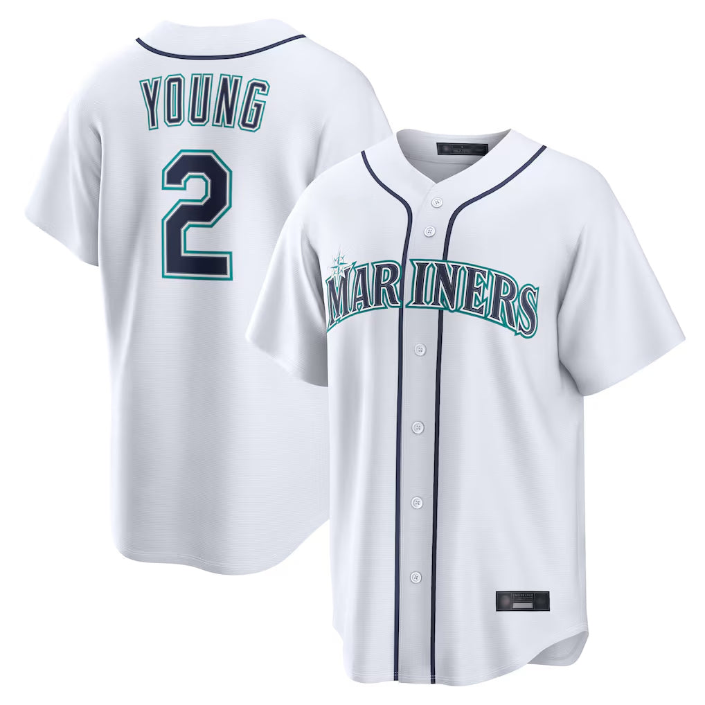 Choea S.Mariners #2 Cole Young Player White Home Game Stitched Jerseys