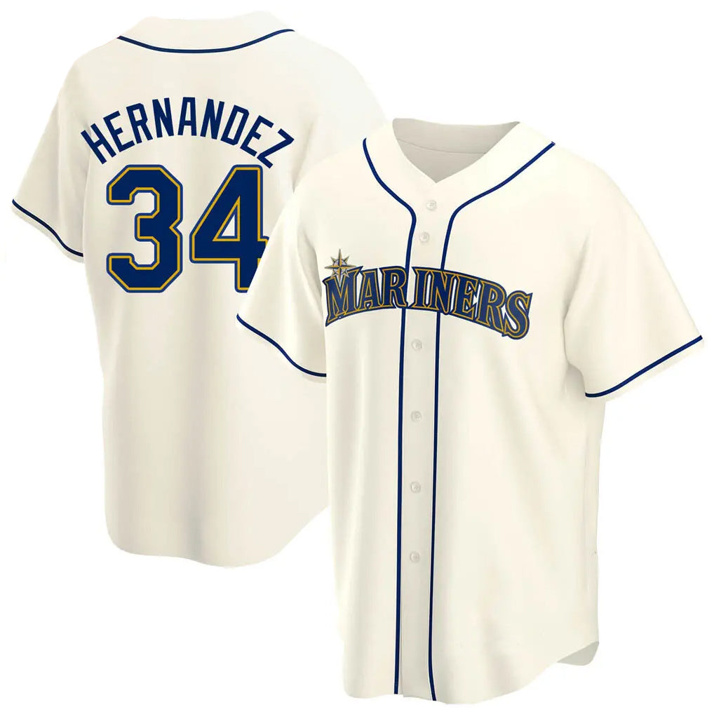 Choea S.Mariners #34 Felix Hernandez Player Cream Home Game Stitched Jerseys