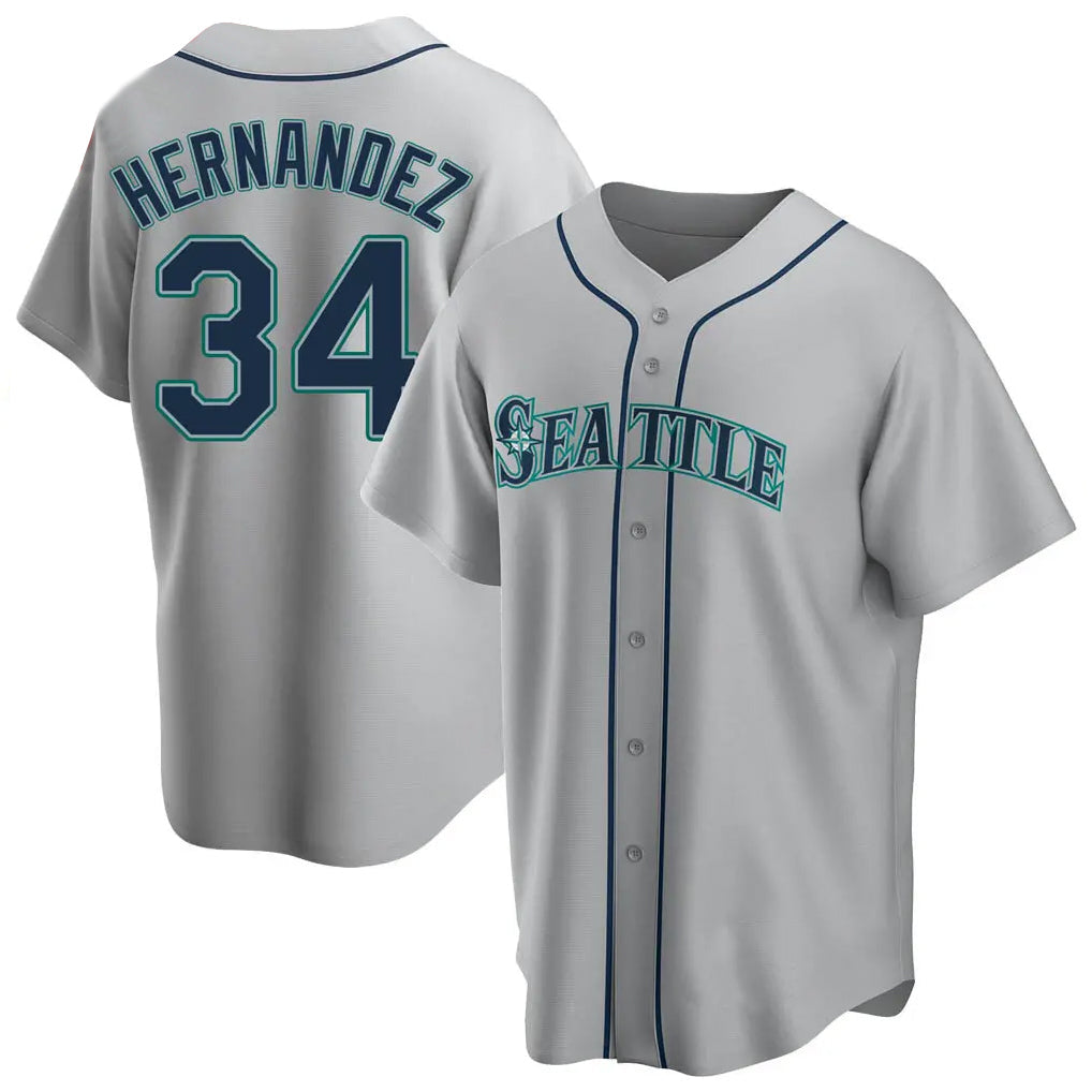 Choea S.Mariners #34 Felix Hernandez Player Gray Home Game Stitched Jerseys