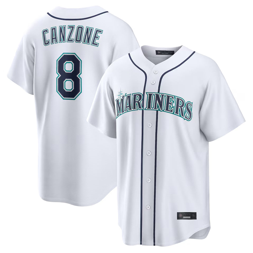 Choea S.Mariners #8 Dominic Canzone Player White Home Game Stitched Jerseys