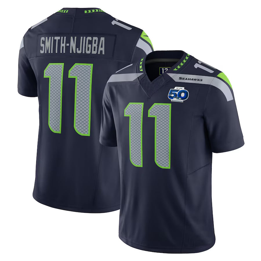 Choea S.Seahawks #11 Jaxon Smith-Njigba Player Navy 50th Season Vapor F.U.S.E. Limited Stitched Jerseys