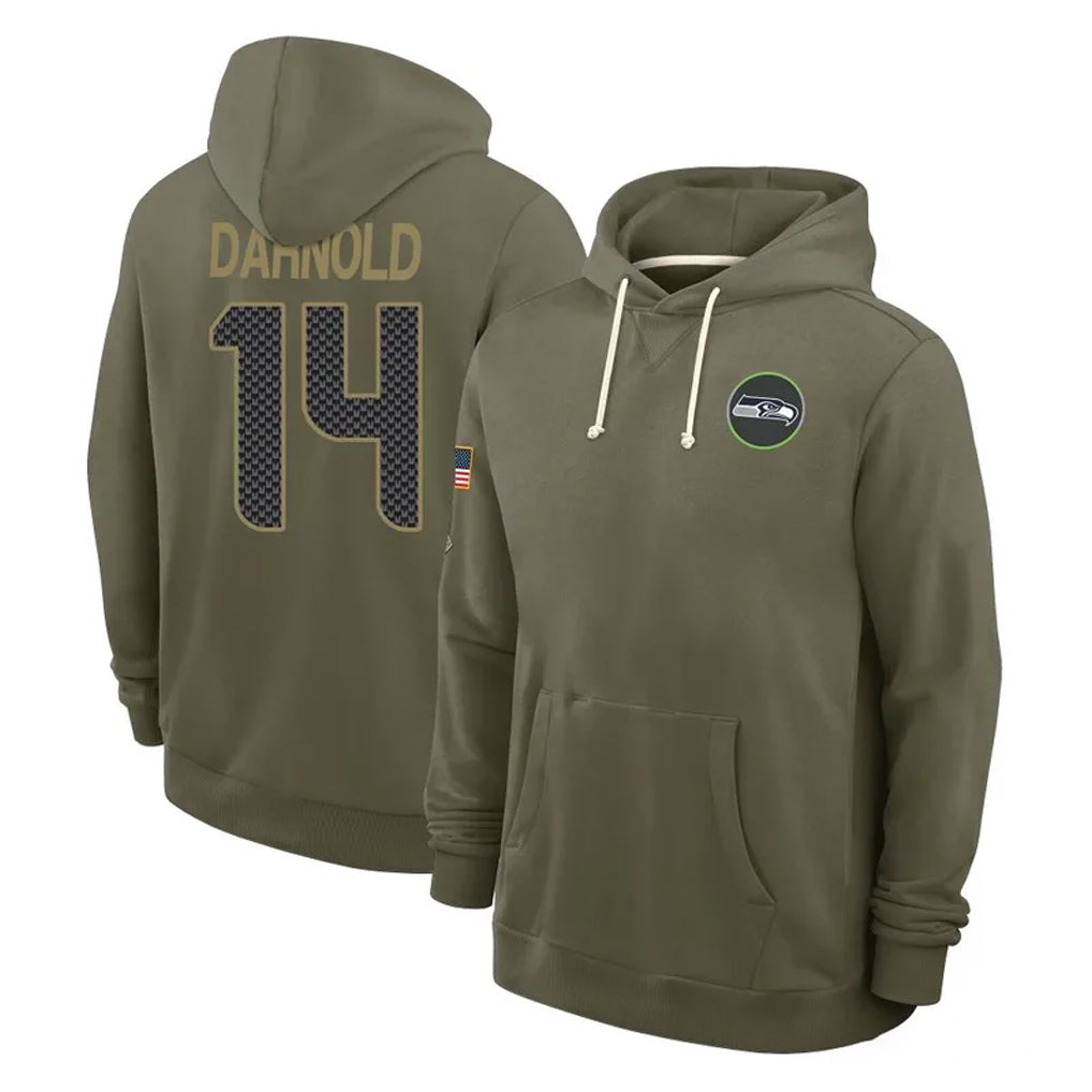 Choea S.Seahawks #14 Sam Darnold Player Olive Salute to Service Pullover Hoodies Limited Stitched Jerseys