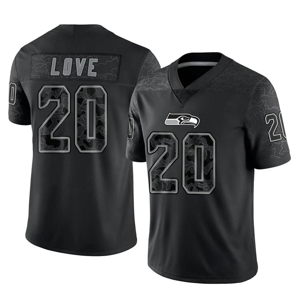 Choea S.Seahawks #20 Julian Love Player Black Limited Reflective Home Game Stitched Jerseys