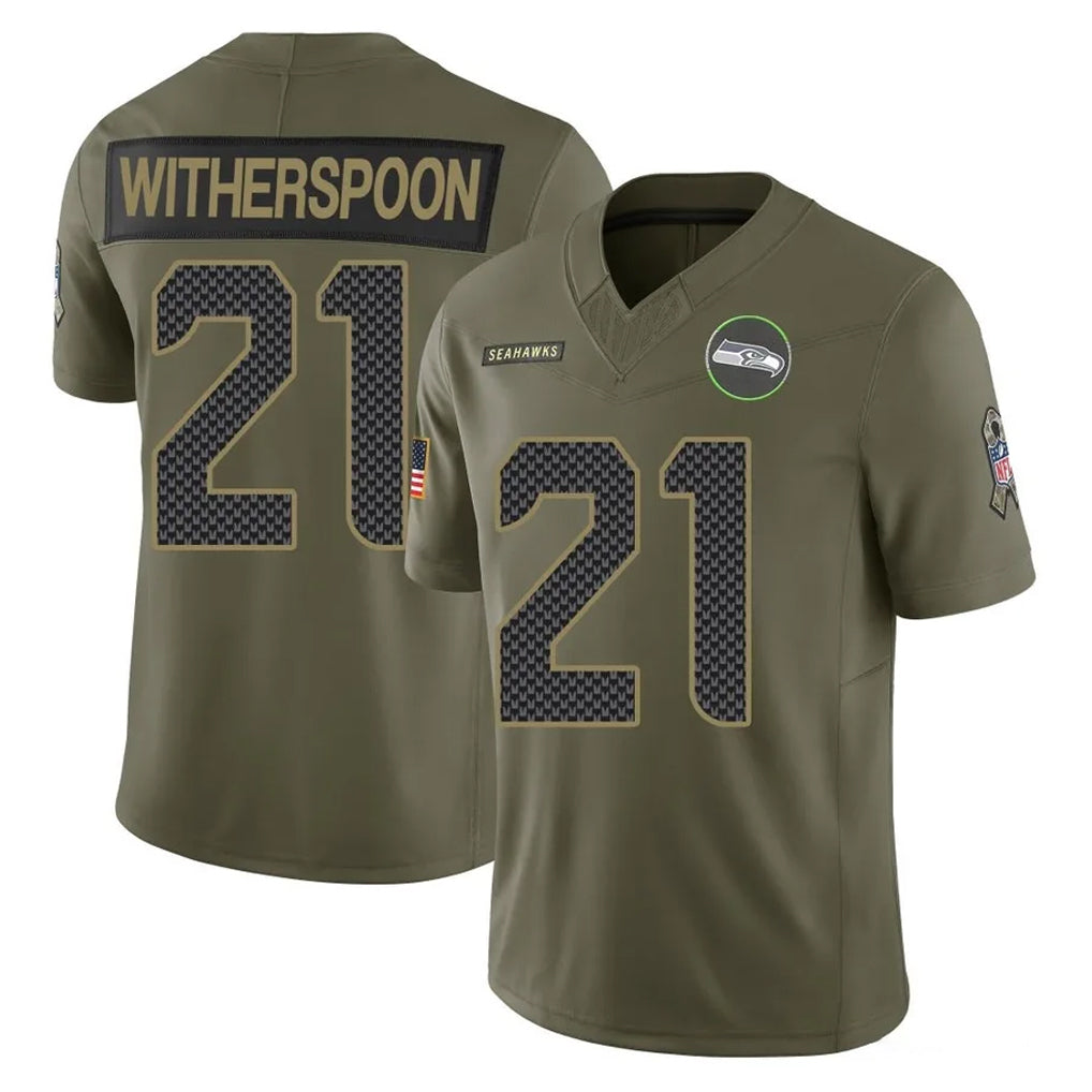 Choea S.Seahawks #21 Devon Witherspoon Player Olive 2025 Salute To Service Limited Home Game Stitched Jerseys