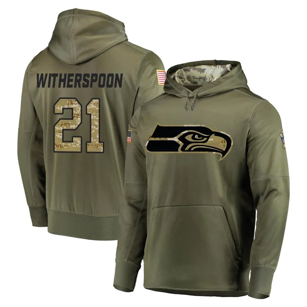 Choea S.Seahawks #21 Devon Witherspoon Player Olive Salute to Service Pullover Hoodie Home Game Stitched Jerseys