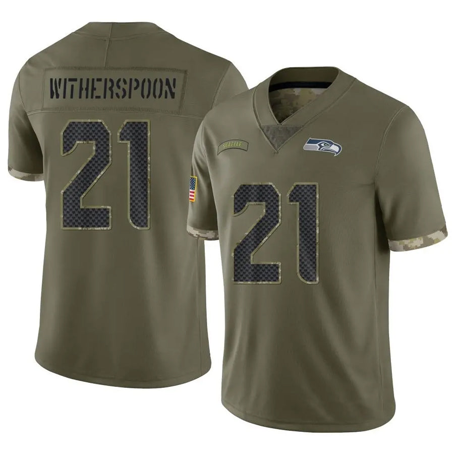 Choea S.Seahawks #21 Devon Witherspoon Player Salute to Service Olive Stitched Jerseys