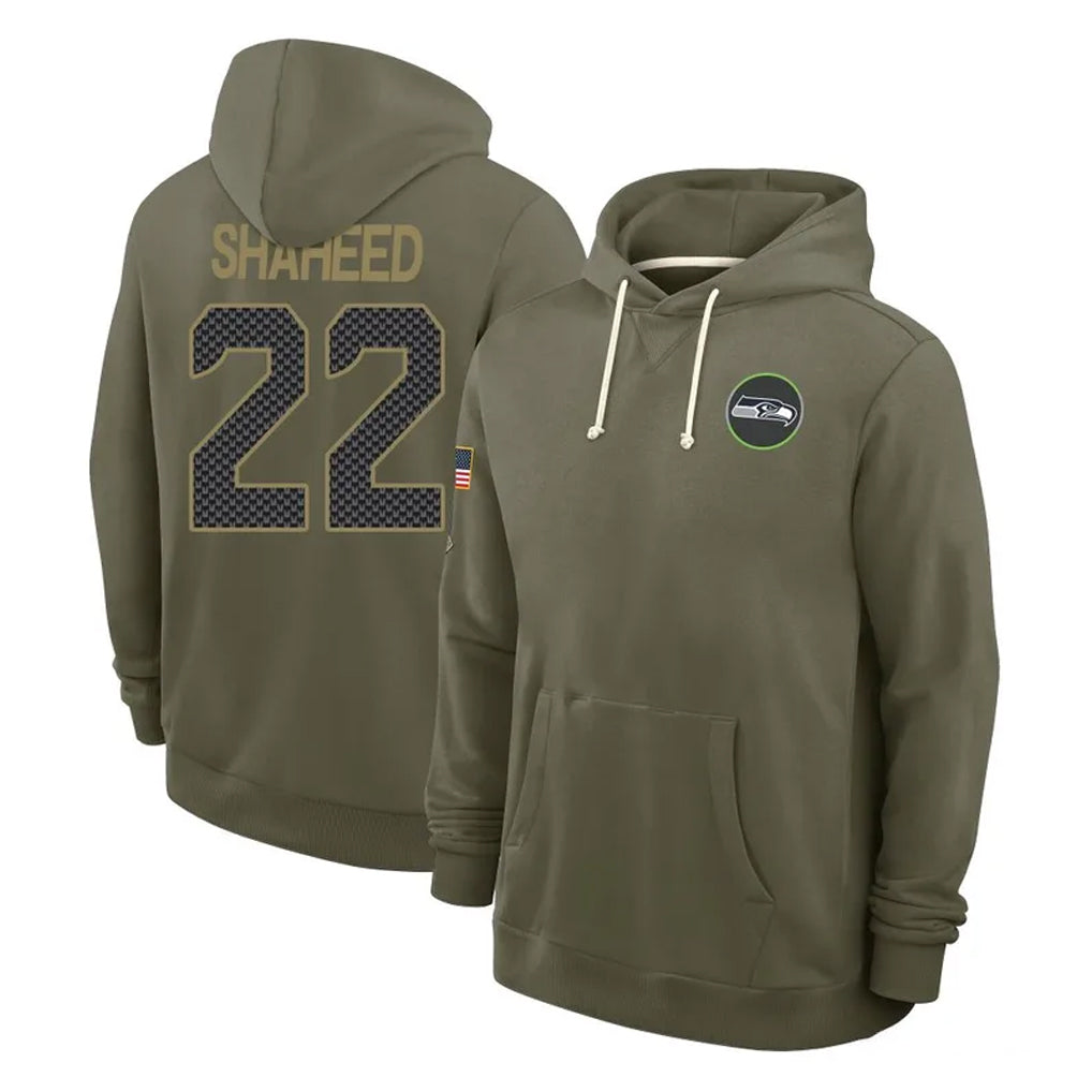 Choea S.Seahawks #22 Rashid Shaheed Player Olive Salute to Service Pullover Hoodies Limited Stitched Jerseys