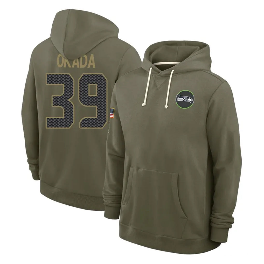 Choea S.Seahawks #39 Ty Okada Player Olive Salute to Service Pullover Hoodies Limited Stitched Jerseys