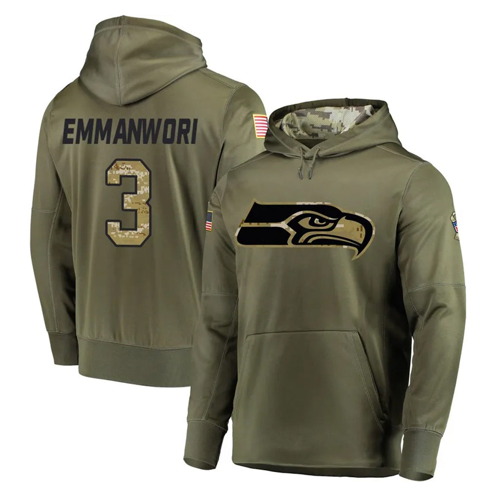 Choea S.Seahawks #3 Nick Emmanwori Player Olive Salute to Service Pullover Hoodie Home Game Stitched Jerseys