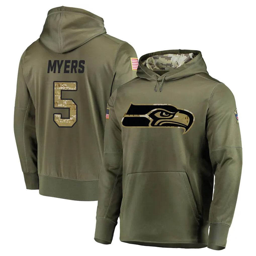 Choea S.Seahawks #5 Jason Myers Player Olive Salute to Service Pullover Hoodie Home Game Stitched Jerseys