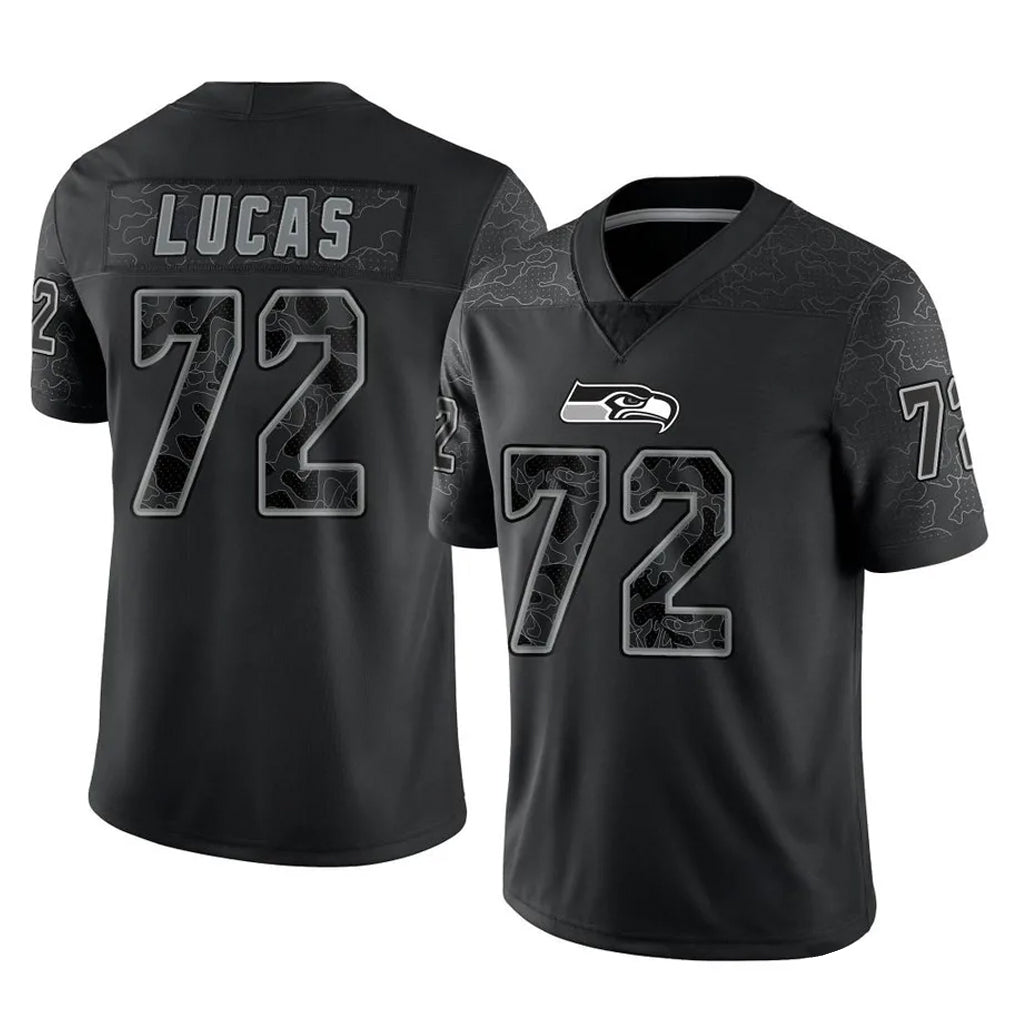 Choea S.Seahawks #72 Abraham Lucas Player Black Limited Reflective Home Game Stitched Jerseys