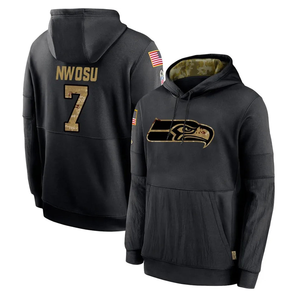 Choea S.Seahawks #7 Uchenna Nwosu Player Black Salute to Service Hoodies Limited Game Stitched Jerseys