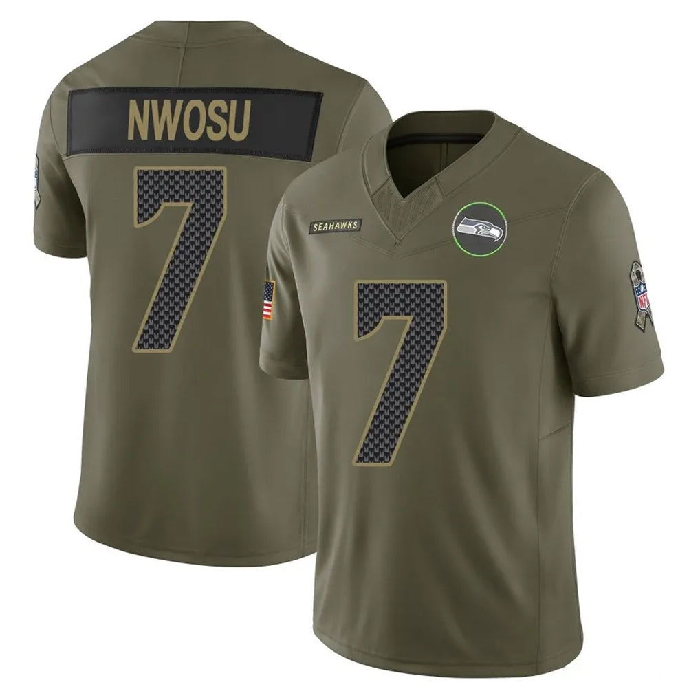 Choea S.Seahawks #7 Uchenna Nwosu Player Olive 2025 Salute To Service Limited Home Game Stitched Jerseys