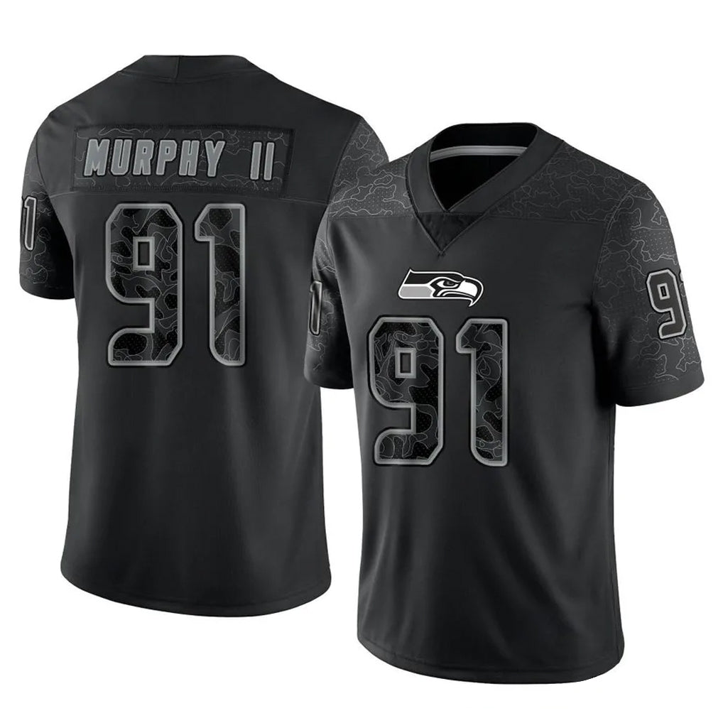 Choea S.Seahawks #91 Byron Murphy II Player Black Limited Reflective Home Game Stitched Jerseys