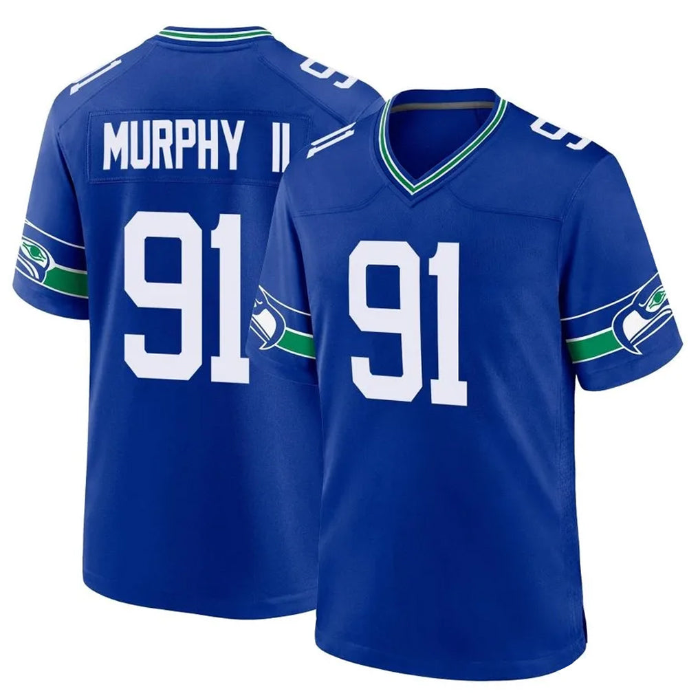 Choea S.Seahawks #91 Byron Murphy II Player Royal Throwback Home Game Stitched Jerseys