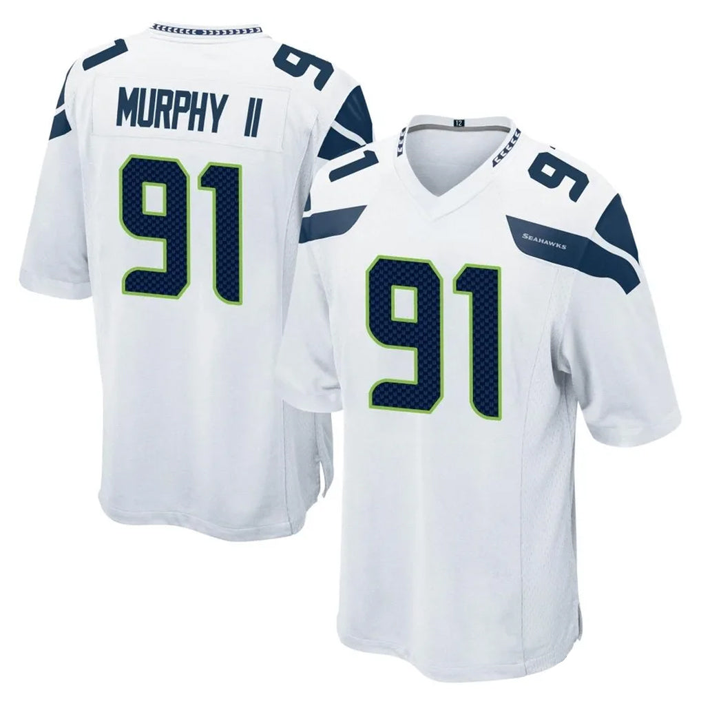 Choea S.Seahawks #91 Byron Murphy II Player White Home Game Stitched Jerseys