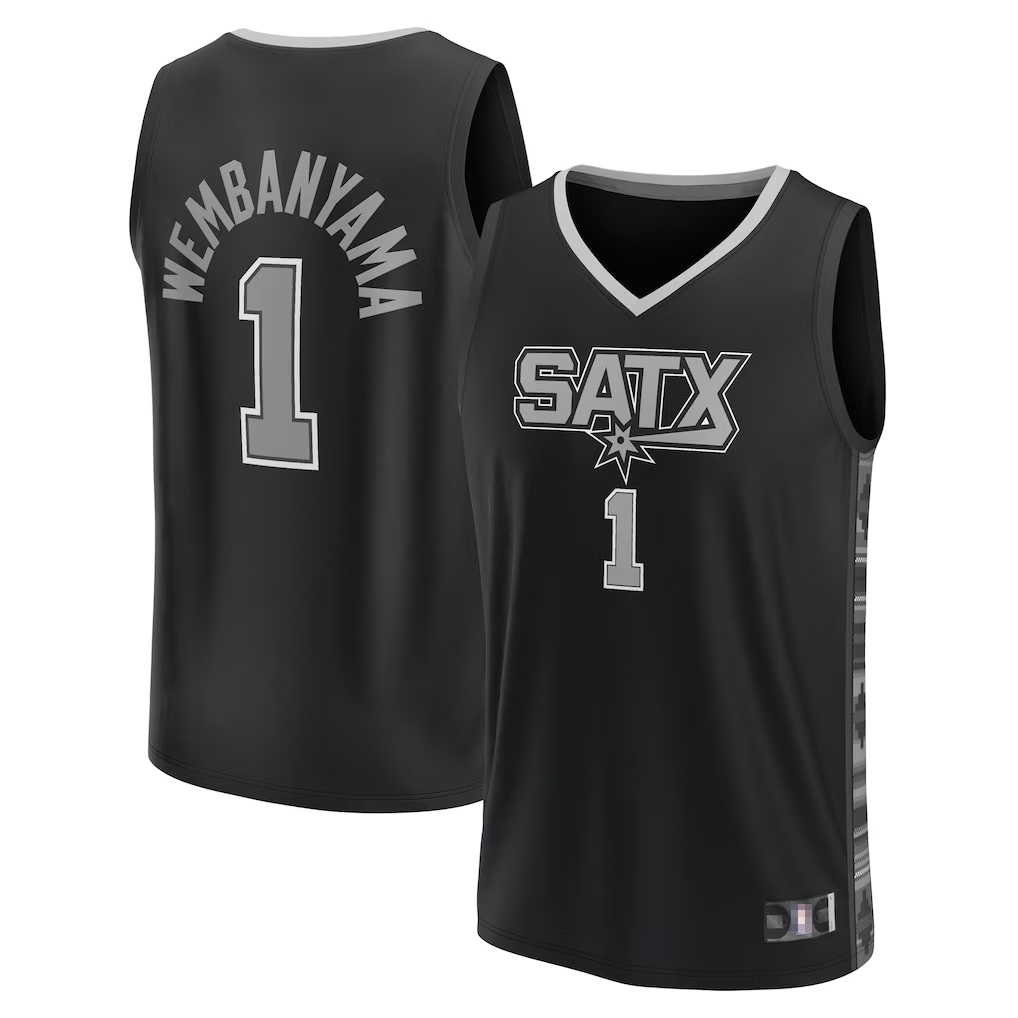 Choea SA.Spurs #1 Victor Wembanyama Fanatics Black Fast Break Replica Player Jerseys - Statement Edition
