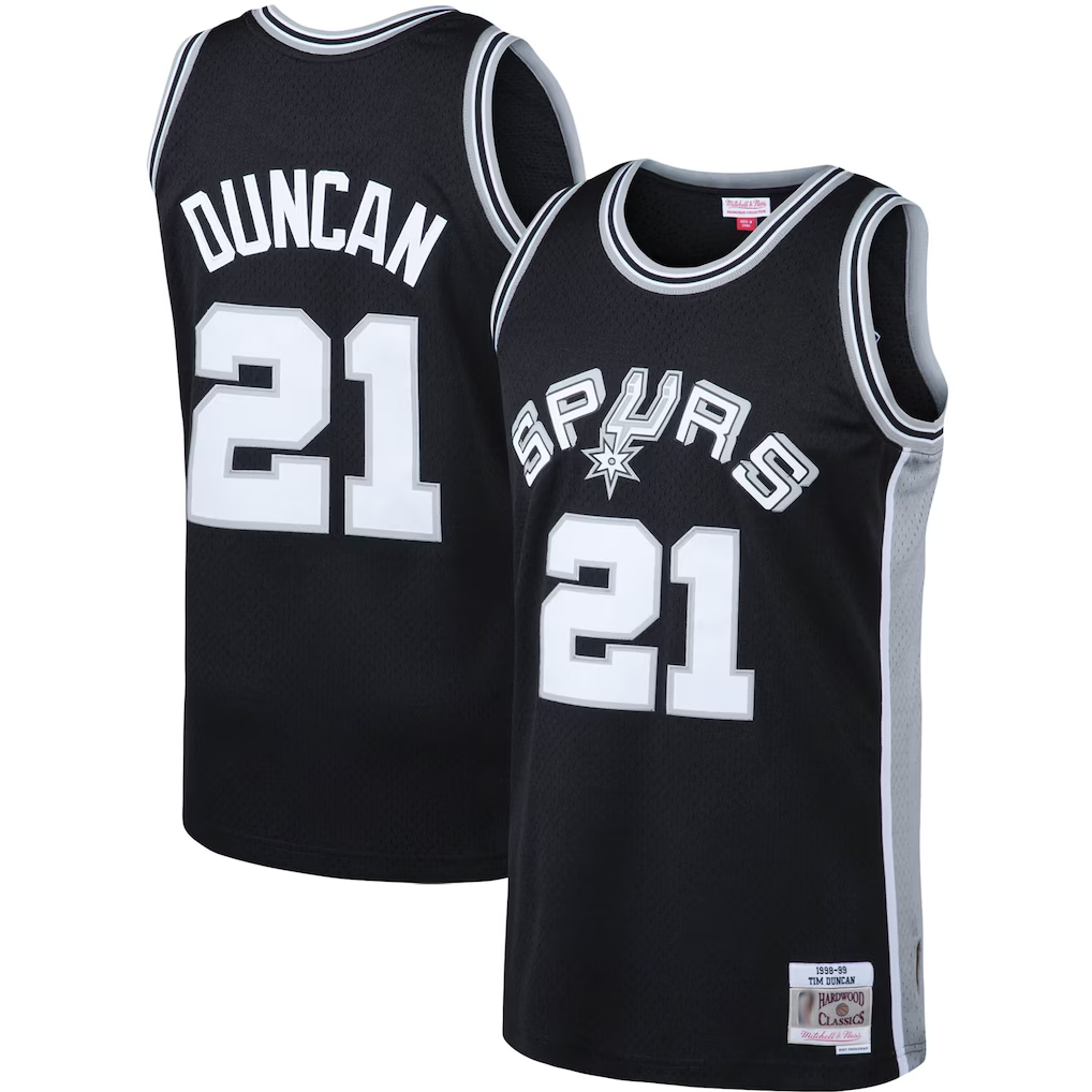 Choea SA.Spurs #21 Tim Duncan Mitchell & Ness Black 1998-1999 Big & Tall Hardwood Classics Swingman Jerseys