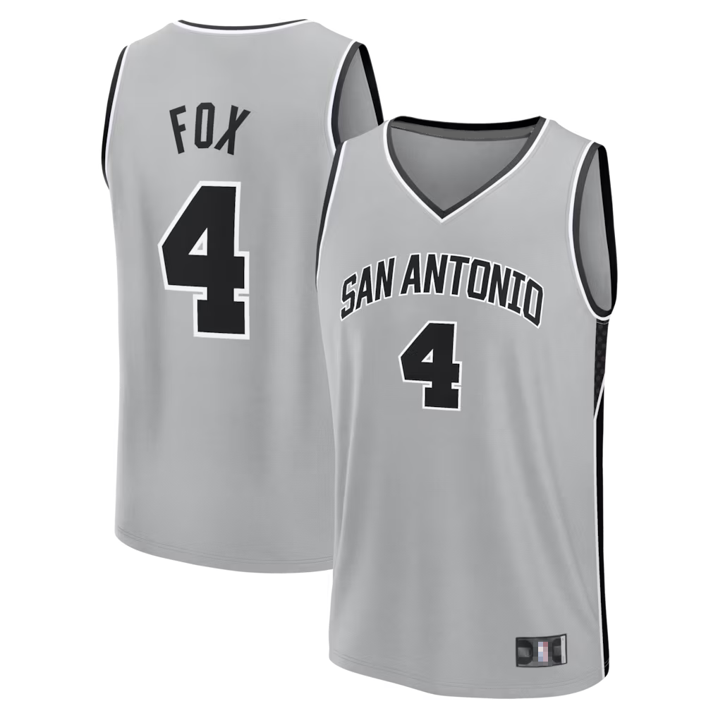 Choea SA.Spurs #4 De'Aaron Fox Fanatics Silver Fast Break Jerseys - Statement Edition