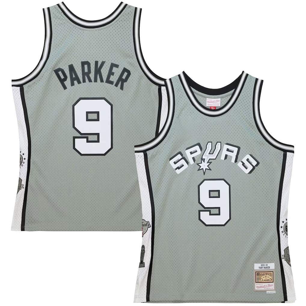 Choea SA.Spurs #9 Tony Parker Mitchell & Ness Gray Hall of Fame Class of 2023 Throwback Swingman Jerseys