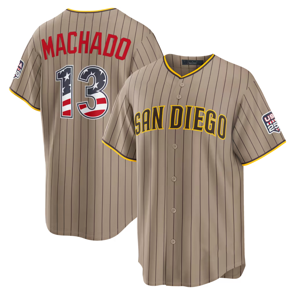 Choea SD.Padres #13 Manny Machado Sand USA 250 Fourth of July Alternate Stadium Jersey
