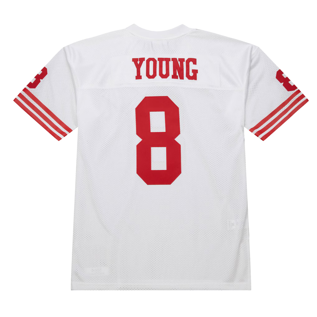 Choea SF.49ers 1994 #8 Steve Young Mitchell & Ness White Authentic Throwback Retired Player Stitched Puhic Jersey