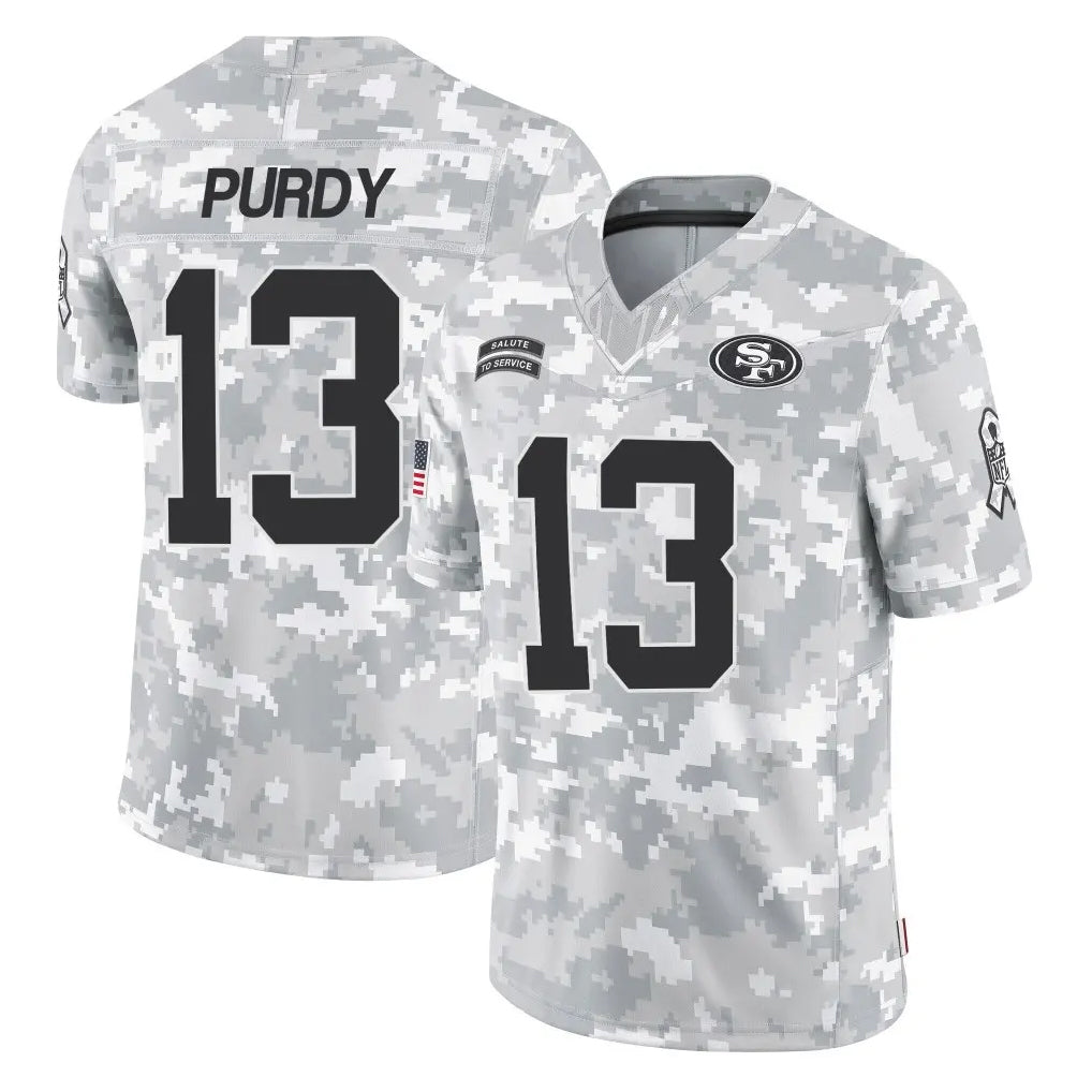 Choea SF.49ers #13 Brock Purdy Player Arctic Camo Limited Salute To Service Home Game Stitched Jerseys