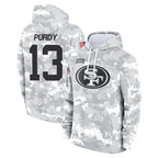 Choea SF.49ers #13 Brock Purdy Player Arctic Camo Limited Salute to Service Pullover Hoodies Game Stitched Jerseys