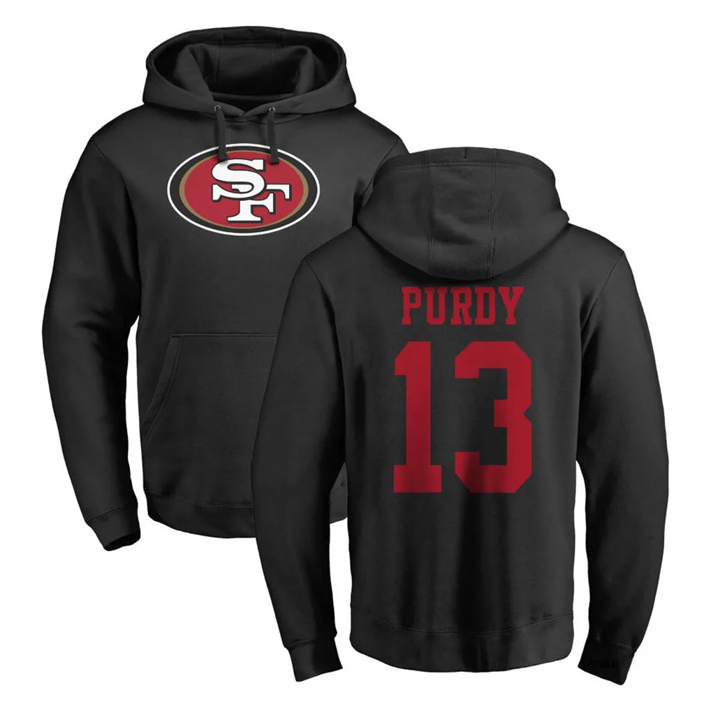 Choea SF.49ers #13 Brock Purdy Player Black LOGO Pullover Hoodies Home Game Stitched Jerseys