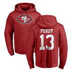 Choea SF.49ers #13 Brock Purdy Player Red LOGO Pullover Hoodies Home Game Stitched Jerseys
