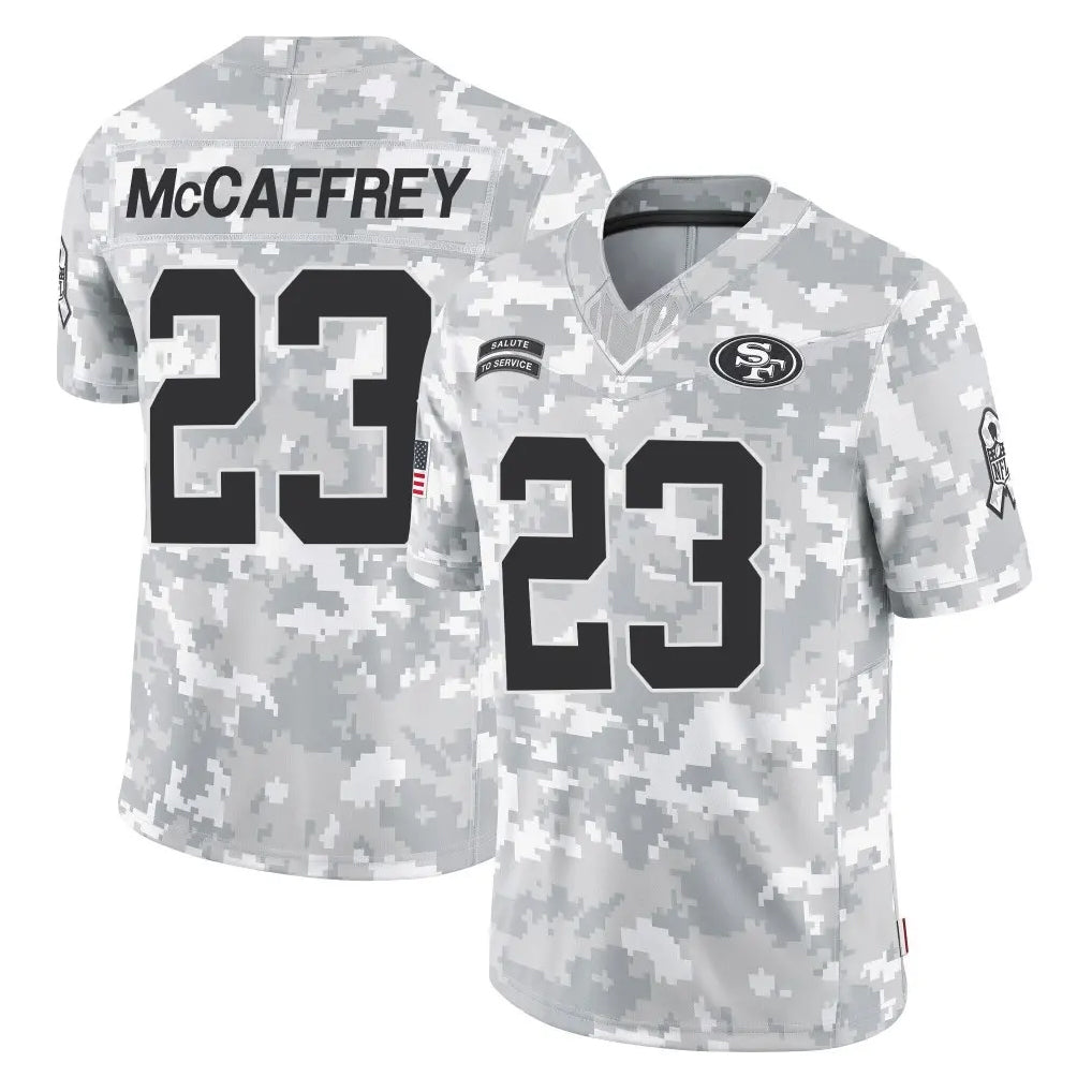 Choea SF.49ers #23 Christian McCaffrey Player Arctic Camo Limited Salute To Service Home Game Stitched Jerseys
