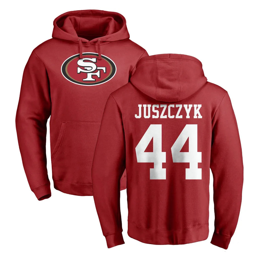 Choea SF.49ers #44 Kyle Juszczyk Player Red LOGO Pullover Hoodies Home Game Stitched Jerseys