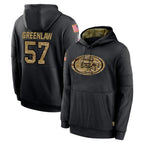 Choea SF.49ers #57 Dre Greenlaw Player Black Salute to Service Sideline Performance Pullover Hoodies Home Game Stitched Jerseys