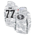 Choea SF.49ers #77 Dominick Puni Player Arctic Camo Limited Salute to Service Pullover Hoodies Game Stitched Jerseys