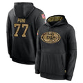 Choea SF.49ers #77 Dominick Puni Player Black Salute to Service Sideline Performance Pullover Hoodies Home Game Stitched Jerseys