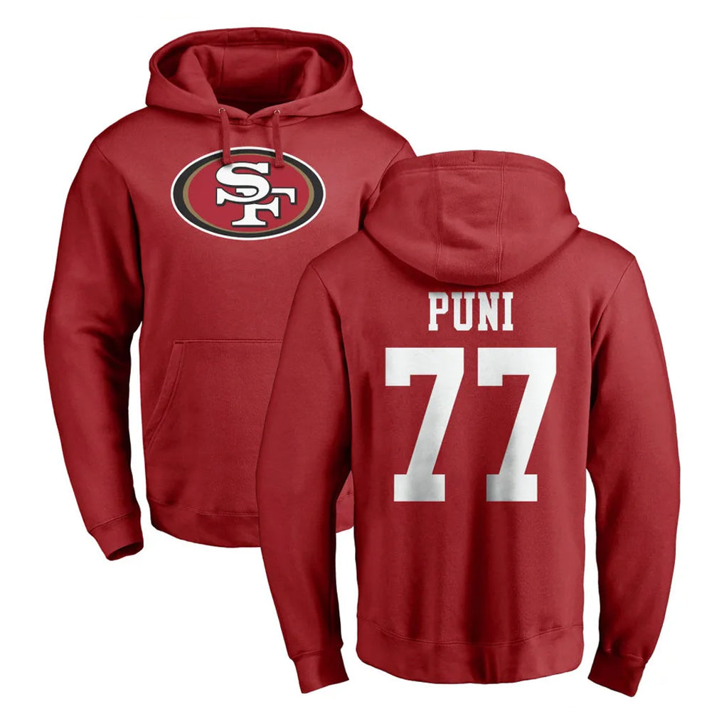 Choea SF.49ers #77 Dominick Puni Player Red LOGO Pullover Hoodies Home Game Stitched Jerseys