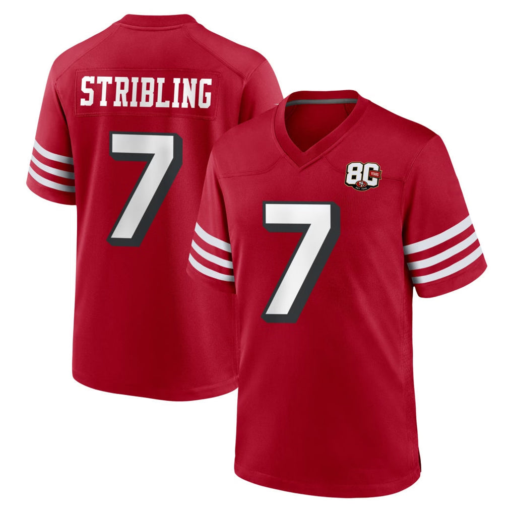 Choea SF.49ers #7 De'Zhaun Stribling Player Red 80th Game Home Stitched Jerseys