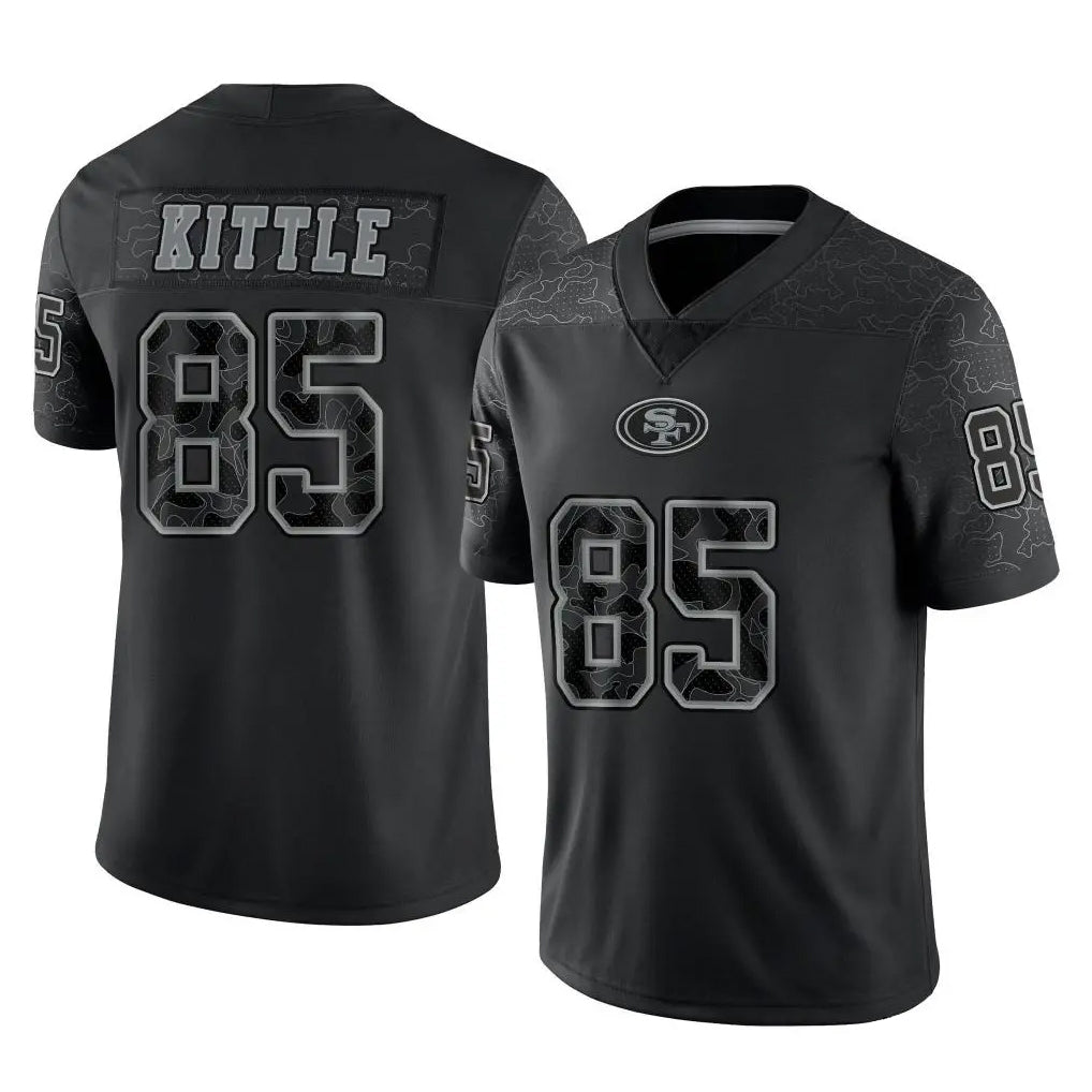 Choea SF.49ers #85 George Kittle Player Black Limited Reflective Home Game Stitched Jerseys