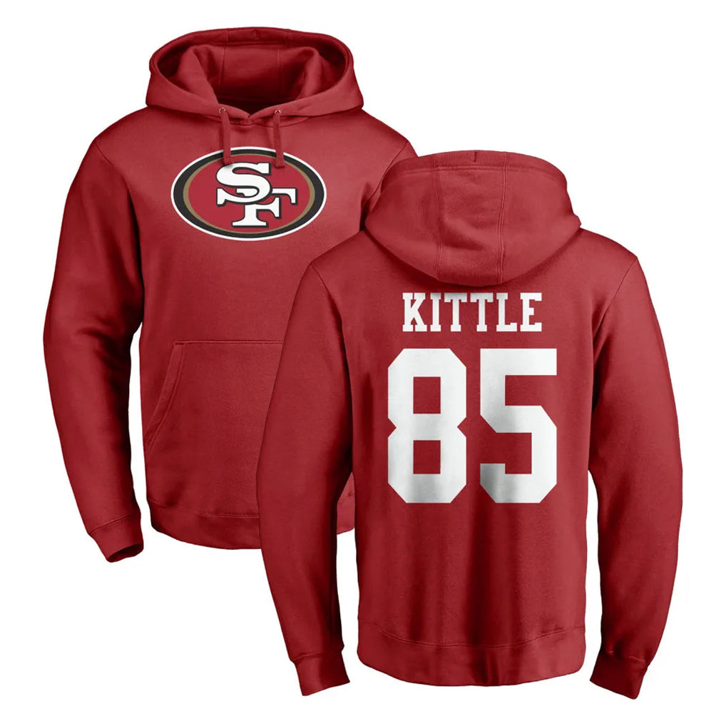 Choea SF.49ers #85 George Kittle Player Red LOGO Pullover Hoodies Home Game Stitched Jerseys