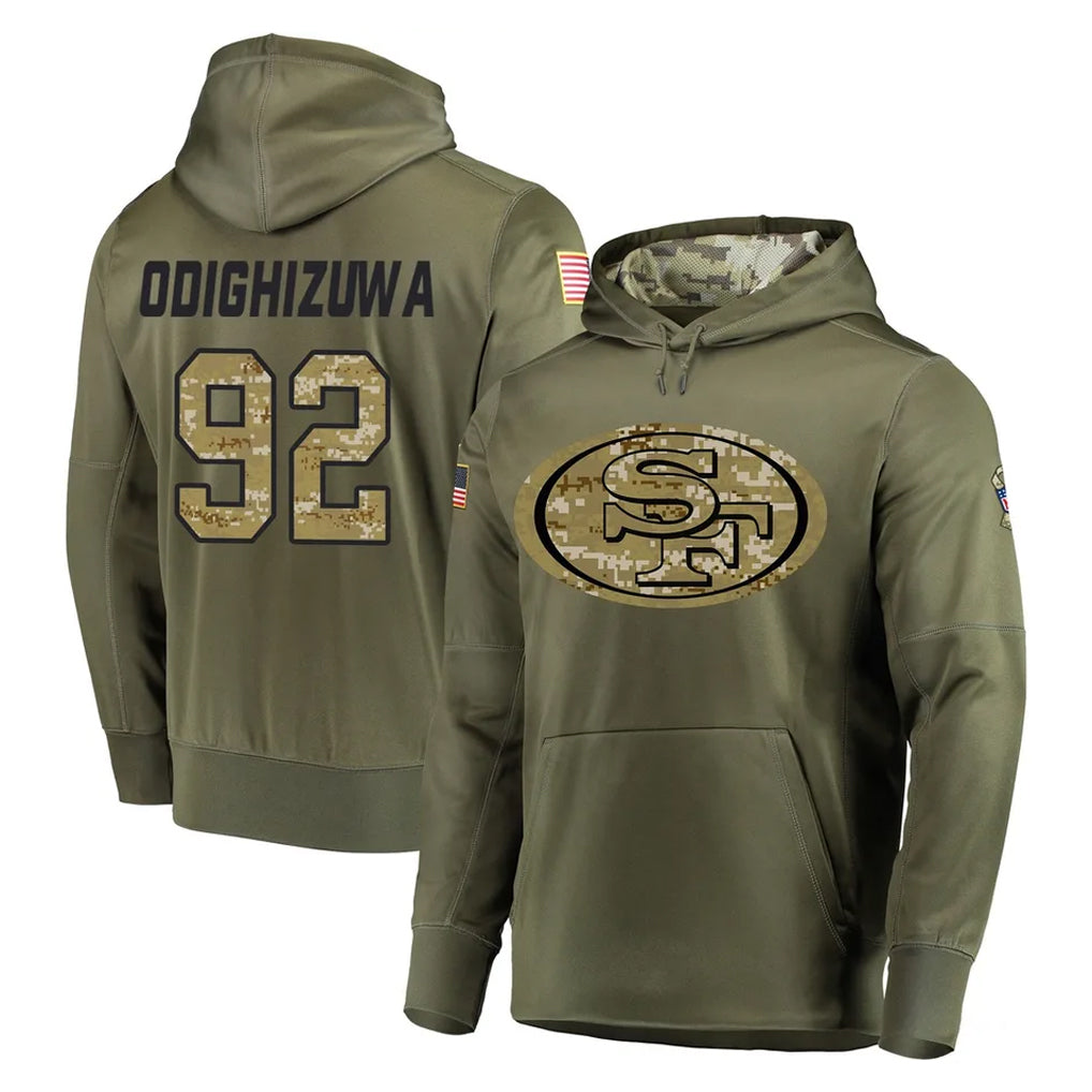 Choea SF.49ers #92 Osa Odighizuwa Player Olive Salute to Service Pullover Hoodie Home Game Stitched Jerseys
