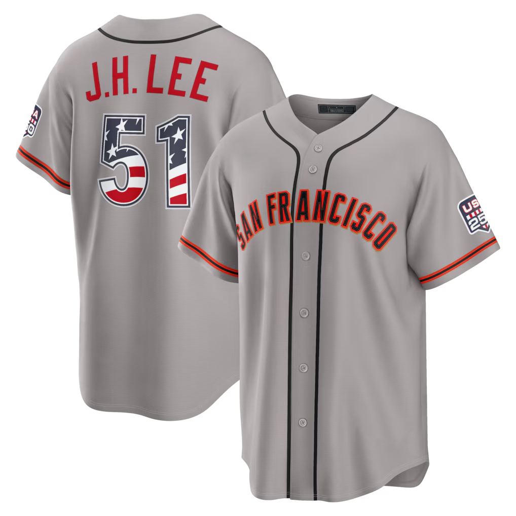 Choea SF.Giants #51 Jung Hoo Lee Gray USA 250 Fourth of July Road Stadium Jersey